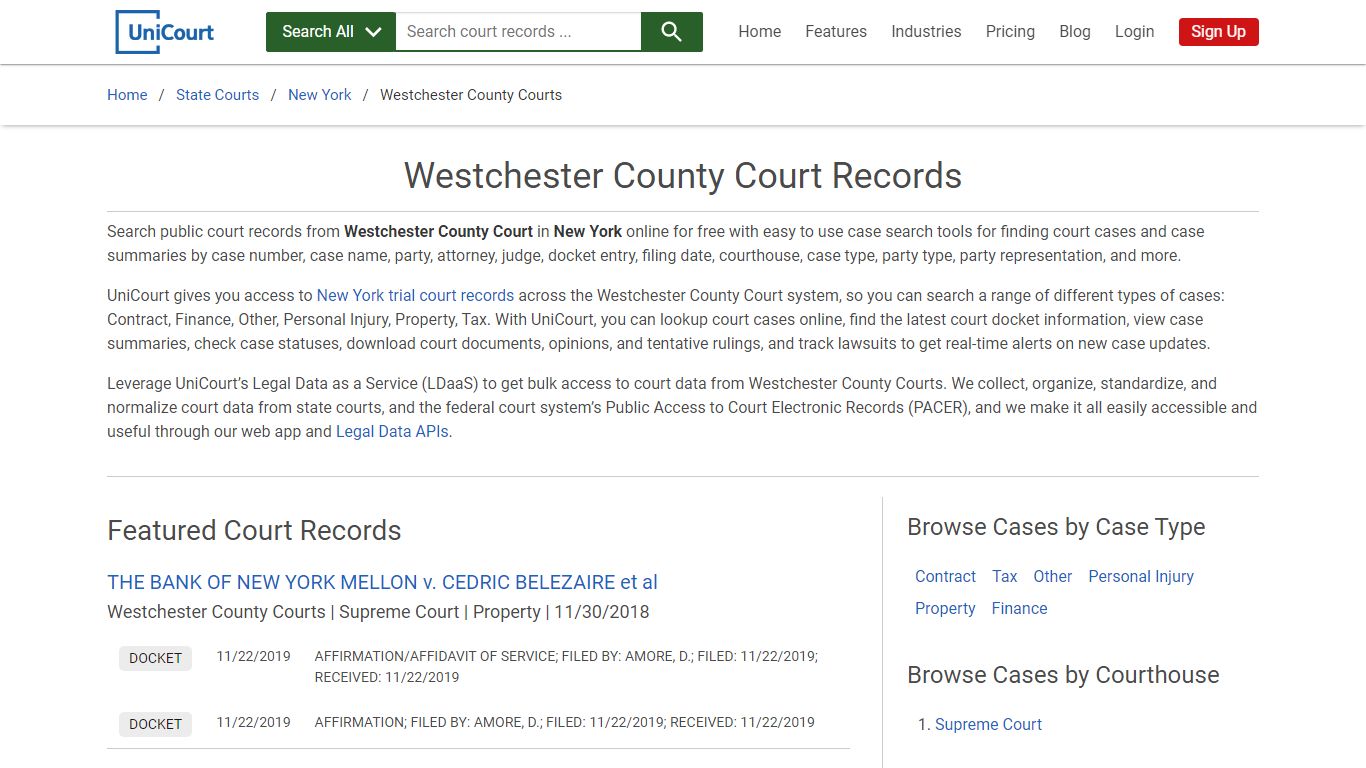 Westchester County Court Records | New York | UniCourt